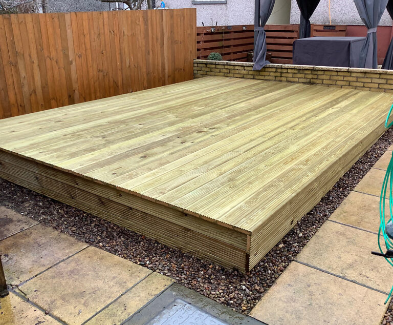 Decking area in back garden in Bearsden